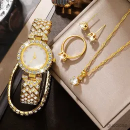 Other Watches 6PCS Set Women Ring Necklace Earrings Rhinestone Fashion Wrist Female Casual Ladies es Steel Bracelet Set Clock