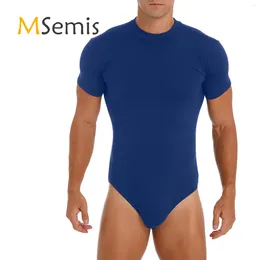 Roupa de banho feminina masculina casual cor sólida magro macacão tripulação pescoço manga curta collant undershirt botão de imprensa virilha bodysuit festa