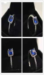 2017 Nuovo 100% 925 gioielli europei in argento sterling Anello di eleganza senza tempo con vero cristallo blu Cz Anello di fascino di moda4195537