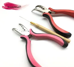 10st Curved Hair Extension Tång Micro Ring Pärlor Hårförlängningstång Loop Hook Curved Nose Tool Kit för I TIP2219250