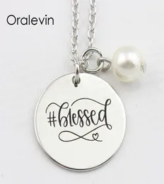 BLESSED Inspirational Stamped Hand Engraved Accessories Custom Charms Pendant Link Chain Necklace for women Gift Jewelry 10Pcs Lot1070032