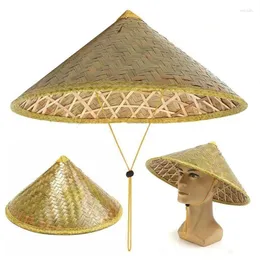 Chapéus de borda larga Chapéu de bambu tecido à mão para adultos sol-sombra pescador arroz paddyhat oriental coolies beachcap po adereços festa