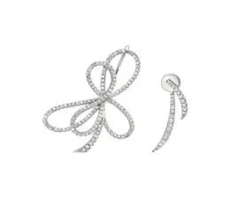 Orecchini asimmetrici con fiocco di diamanti bling ultraflash originali, orecchini a perno in argento con perno temperamentale da donna9500164