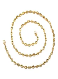 TN0044 Титановая сталь 316L, длинные ожерелья в виде кофейных зерен 60 см x 5 мм, 60 см для мужчин, не выцветают, 18-каратное золото, белый цвет1374944