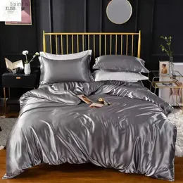 Conjuntos de cama High End Queen Duvet Cover Set Silky Soft Cozy King Size Bedding Set Luxo Poliéster Cetim Liso Único Duplo Conjuntos de Cama T240218