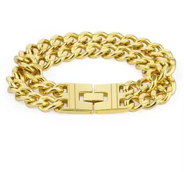 Ciężki duży duży długi łańcuch podwójnie dłoni HIPHOP Bransoletka złota kolor stalowy stal nierdzewna punkty bransoletki męskie biżuteria 235 mm256a1032843