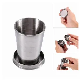 Tassen Untertassen 20 stücke Edelstahl Tragbare Outdoor Wein Tasse Reise Cam Folding Zusammenklappbare Metall Teleskop Schlüsselbund 75 ml 140 ml 2 Dh7Qe