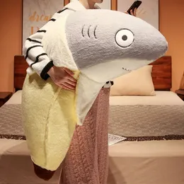 Kawaii Transform Shark Banana Plush Toys Creative Stuffed Doll Cute Animal Hug Pillow Soft Cartoon Cushion Kids Christmas Gift 240202