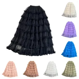 Saias Mulheres Tulle Saia Ruffle Malha Multicamada A para Mulheres Mesa De Couro Slit