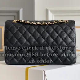 12A Upgrade Mirror Quality Medium Double Flap Bag 25cm Designer Genuine Leather Caviar Lambskin Bag Classic Black Quilted Purse Handbags Shoulder Gold Chain Box Bag