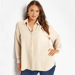 Plus Size Long Sleeve Spring Autumn Elegant Blouse And Shirt Women Button Front Slit Hem Loose Oversize Work Office Shirt Outfit 240202