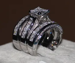 Vecalon Fine Jewelry Princess-Schliff, 20 Karat CZ-Diamant, Verlobungsring, Ehering-Set für Damen, 14 KT Weißgold gefüllt, Fingerring 6761479