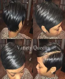 Spets främre mänskliga hår peruker nya ankomst billig pixie klippt kort glueless peruk med lugg för afroamerikaner brasilianska hår wig2520384