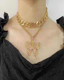 Oświadczenie Big Butterfly Naszyjnik Hip Hip Iced Out Out Sain For Women Bling Tinnis Chain Choker WJL287144099