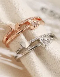 Sanjie Herz-zu-Herz-Ring im koreanischen Stil, herzförmiger Diamantring, weibliches Paar, Ringschmuck98235318646924