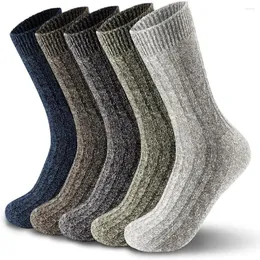 Meias masculinas 5 pares térmicos masculinos mistura de lã casual proteção fria inverno quente grosso elástico esportes caminhadas cashmere meias