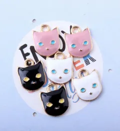 Bulk 120pllot Candy Kolor Enomel Cut Cat Face Charms Pendant 1213 mm Białe czarne różowe kolory3772699