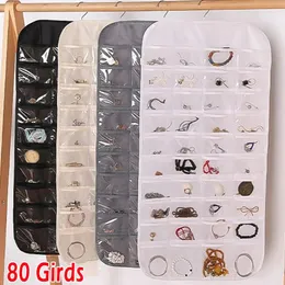 Jewelry Pouches 80Grids Double-Sided Hanging Storage Bag Business Membership Card Organizer Sundries Necklace Earrings Pocket