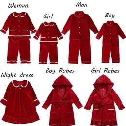 Оптовая продажа, пижамы для маленьких мальчиков и девочек, одинаковые пижамы для всей семьи, красные рождественские бархатные пижамы 240118