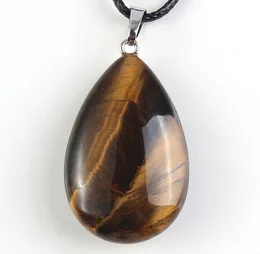 HELA 10 PCS Silverpläterad vattendropp Tiger Eye Stone Pendant med repkedja Rock Crystal Fashion Jewelry5998015