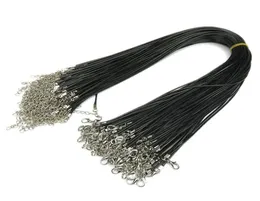 Corda de cera preta 15mm 2mm fio de couro pu para diy pingente colar presente com fecho lagosta link corrente encantos joias accessori1339090