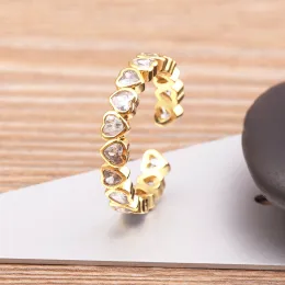 Band Rings High Quality Zircon Heartt Shape Inlaid Rhinestone Opening Adjustable 14k Yellow Gold Ring Womens Exquisite Jewelry Anniversary Romantic Gift