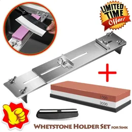 Whetstone Knife Sharpener Water Stone Plate Grinding Cocal Base Angle Guide調整可能なWhetStonesシンクブリッジホルダー240123