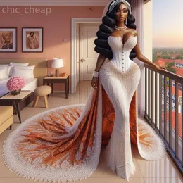 2024 Árabe Aso Ebi Plus Tamanho Impresso de renda de renda Vestido de noiva destacável Trem destacável Vestidos de cetim de lantejoulas Vestidos de noiva ZJ2033 407