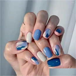 False Nails Square Head French Fake Fashion Wearable Manicure Fl Er Press On Nail Girl Drop Delivery Health Beauty Art Salon Otxlm