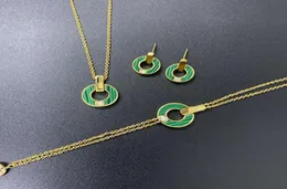 Baojia Three Piece Set Natural Malachite Peace Charm Clavicle Chain Pendant Earrings Bracelet Necklace 8HCT2371911