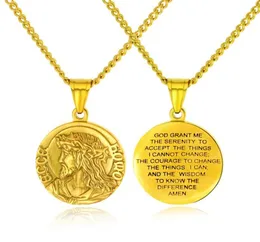 Serenity Prayer Necklace Stainless Steel Virgin Mary/Jesus Christ Medal Pendant Necklace with 24" Chain For Men Women7870908