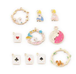 100st DIY Accessories Emamel Clock Squirrel Alice in Wonderland Bunny Charms Delicate KC Golden Series Earrings Armband Pendant3728800