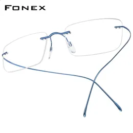 FONEX Bメガネフレームメン女性リムレス処方四角い眼鏡フレーム近視光韓国アイウェアF85634 240119