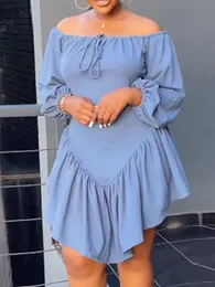 LW Plus Size Dress Off the Shoulder DrawString Ruffle Design Dress Autumn Sexig långärmad klänningar 2023 Casual Mini Dresses 240202