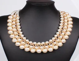 Trendy Classic Statement Necklace Multi Strand 3 Layers Pearl Beaded Halsband Fashion Women Statement Choker Necklace Jewelry7857626