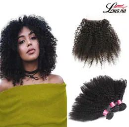 Mongolski Afro Kinky Curly Hair Exteneve Afro Kinky Virgin Hair z częścią 44 Zamknięcie Mongolijskie włosy 34 Bundles3173741