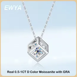 Pingentes ewya real s925 prata esterlina 1ct moissanite pingente colar para festa feminina jóias finas diamante pescoço corrente colares presente