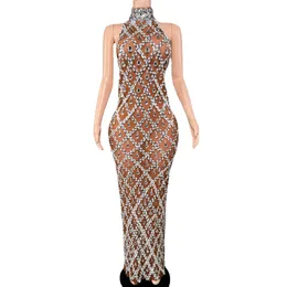 Glitzerndes, ärmelloses langes Kleid mit Strasssteinen, elegantes, dunkles Mesh-Kleid, für Feierabend, Hochzeit, Abschlussball, Geburtstagskleid, Pograph Wear 240130