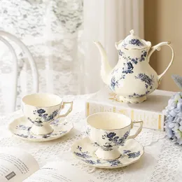 Cup and Plate French Restaurant Afternoon Tea Coffee Home Furnishings British Retro Style Ceramic Pot Set Gift 240130