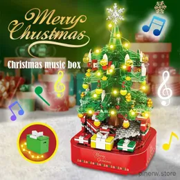 Blocks City Christmas Tree Rotating Music Box Building Blocks Friends Santa Claus LED Light Shining Xmas Bricks Toys For Children Girls