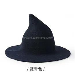 Party Hats Halloween Witch Hat Cosplay Wizard Solidny kolor wełny na drutach Kobiety ciepłe dzianinowe czapkę upuszczenie dostawy domu ogród świąteczny supp dhg3b