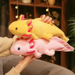45-80cm Kawaii Colorful T Tlush Toy محشو لطيف Axolotl Salamander Fuzzy Plush Fish Aposise Long Pillow Cushion Gift 240130