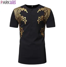 Shiny Gold Metallic Print Dashiki African Tshirt Men Ankara Style Kort ärm Tshirt Men Hip Hop Hipster Africa Clothing 2105229299729