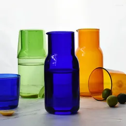 Garrafas de água com alto teor de borosilicato, conjunto de copo de vidro cor doce, bule de pequena capacidade, suco criativo, leite, jarra simples e fria, garrafa de bebida