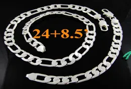 Cool Men039S Jewelry 925 Silver 12mm Figaro Chains Necklace Braceter Jewelry Set 2485Inch 10Sets2738369