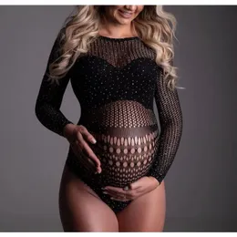 Bodysuit Rhinestones Kobiety macierzyńskie sesja zdjęciowa seksowna bielizna z ciała