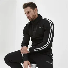 Joggers Gym Sport Fitness Sportswear Herrenjacke Cardigan Zip Print Mantel Baumwolle TurnDown Kragen Mode Lässig Sweatshirt 240119