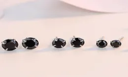 Mode smycken 925 Sterling Silver Black Sapphire Cz Diamond Gemstones Solitaire Women Wedding Party Men Stud Earring WJL32649514618