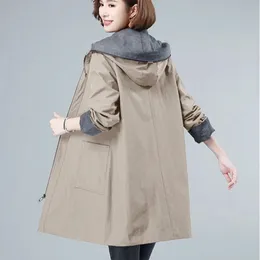 Осенняя женская куртка с длинным рукавом, пальто, повседневное свободное базовое пальто, ветровка с капюшоном, женские куртки, верхняя одежда 7XL 240123