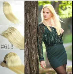 5A 10PCSSET 160GSET 18Quot26Quot 613 Light Blonde Real Human Hairbrazilian Hair Clips in Extensions Real Straight Full HE7528095
